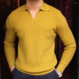 Men's Sweaters Quality Retro Solid Colour V Lapel Pullover Sweater Colours Knitted For Men Pull Homme Winter Polo