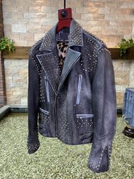 D23G Mens genuine leather jacket real fur outwear designer Luxury gift Fathers Day glossy padding jacket men Motorcycle jacket winter Rivet locomotive jacket
