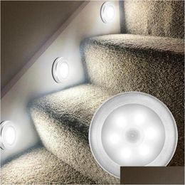 Night Lights Motion Sensor Wireless Bedroom Decor Light 6Led Detector Wall Decorative Lamp Staircase Closet Room Aisle Lighting Drop Ot7Et