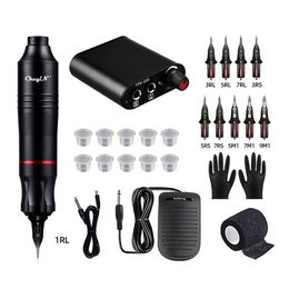 Tattoo Machine Kit Complete Set Wireless Rotary Pen DC Interface with Cartridge Needles Permanent Makeup 230921