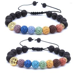 Strand 8mm 7 Chakra Tree Of Life Bracelet Lava Stone Beads Essential Oil Diffuser Buddha Lover Yoga Briaded Jewelry