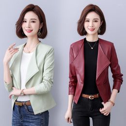 Women's Leather Women Short Genuine Blazer Single Button Sheepskin Jackets Slim Casual Real Coat Autumn Office Ladies Clothing