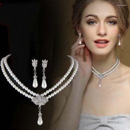 Chains Cross Border Jewelry From Europe And America Bride Pearl Necklace 3-piece Set Crystal