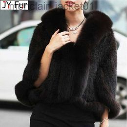 Women's Fur Faux Fur Luxury Ladies Autumn Winter Genuine Knitted Mink Fur Shawls Fox Fur Collar Women Fur Pashmina Wraps Bridal Cape Coat Jacket J230921