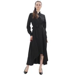 Catholic Church Women Clergy Dress Long Sleeve Loose Elegant Priest Maxi Dresses with Tab Insert Collar and Belts211m