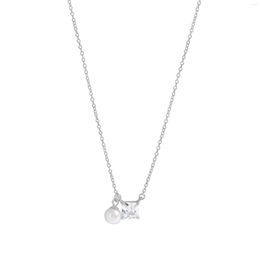 Chains Small And Luxurious Design Versatile Square Diamond Pearl Collarbone Necklace 925 Sterling Silver Female Texture