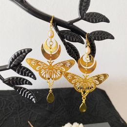 Dangle Earrings Moon Phase Butterfly Moth Charm Earhook For Women Girl Boho Jewellery Accessories Gift Silver Plated Pendant Earring HandMade