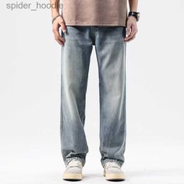 Men's Jeans Elastic loose straight jeans men's wide legged denim pants large size casual trousers Korean style Sportswear brand clothing L230921