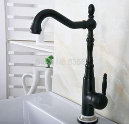 Bathroom Sink Faucets Black Oil Rubbed Bronze Kitchen Faucet Basin Mixer Tap Brass 360 Swivel Tnf653