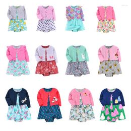 Clothing Sets Baby Clothes Born Infant Girl Spring Autumn Cotton Coat Short Sleeve Print Romper Dress 2 Piece Suits