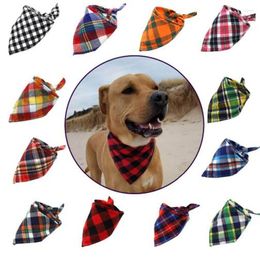 Dog Apparel 100PC/Lot Plaid Bandanas Small Large Dogs Bibs Scarves Cotton Bowties Collar Winter Accessories