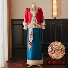 Ethnic Clothing Men Costume Royal Wedding Tang Suit Bridegroom Classic Cheongsam Chinese Style Long Robe Gown Toast