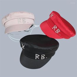 Berets Satin Diamond Letter Sboy Caps Women Flat Militray Adjustable Beret Hats Gorras Gorra MujerBerets Chur22255I