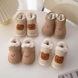 Boots Children Shoes Girl's Bear Embroidery Warm Plush Winter Infant Boy's Soft Sole Non-slip Toddler Size 17-28