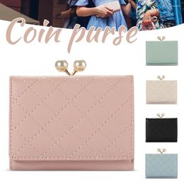 Wallets Solid-Color Pearl Clip Coin Bag Trifold Wallet Portable Large Capacity Purse For Shoulder