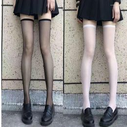 Women Socks Sexy Ultra-thin Solid Colour Over Knee Stockings Summer Black White Elastic Transparent High Japanese Lolita