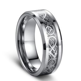 Siver Dragon inlay Tungsten Carbide Ring Punk style Fashion Jewellery traditional culture Dragon Ring 8mm wide s for couples270t