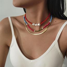 Women Vintage Necklace Pearl Pendant Choker Necklace for Women Collares Punk Multilayer Gypsy Long Chain Clavicle Necklace Neck Je3172