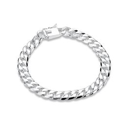 8MM side chain hand chain - male money sterling silver plated bracelet ; men and women 925 silver bracelet SPB227229e