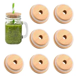 Dinnerware Mason Jar Bamboo Lid Bottle Sealing Cover Plastic Tumblers Glass Straws Storage Tank