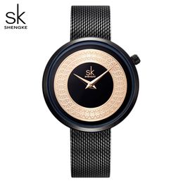 Shengke Dress Female Watch Women Metal Mesh Fashion Clock Vintage Design Ladies Watch Luxury Brand Classical Bayan Kol Saati272D