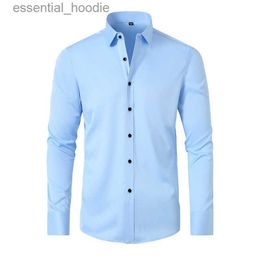 Men's Dress Shirts 6XL 2023Spring and Autumn New Men's Shirt Fashion No Fitted Luxury Solid Large Sleeves Elastic Business Casual Versatile L230921