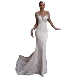 2023 Luxury Arabic Mermaid Wedding Dresses Dubai Sparkly Crystals lace Long Sleeves Bridal Gowns Court Train Tulle Skirt sequined 301L