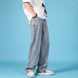 Jeans da uomo tinta unita Jean pantaloni estivi Daliy pantaloni in denim sottile streetwear maschile allentato dritto moda coreana grande svasatura vendita