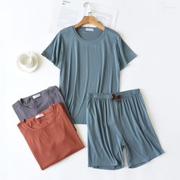 Women's Sleepwear 2023 Summer Pajama Set Modal Ladies Short Sleeve Shorts Two Piece Solid Ice Silk Relaxing Casual Home