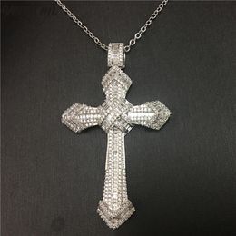 Vecalon Fashion HIPHOP Big Cross pendant 925 Sterling silver Diamond Party Wedding Pendants with necklace for Women Men Jewelry269W