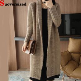 Women's Knits Tees Elegant Knit Cardigan Long Sleeve Mid-length Coats Oversized 80kg Casual Loose Tops Vintage Women Winter Thick Sweater Mujer 230921