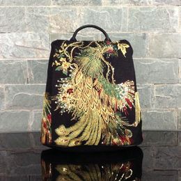 Backpack Lost In Vintage Embroidered Ethnic Sequins Peacock Pattern Canvas Tribal Style Leisure Bag