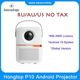 Projectors HONGTOP P10 Portable Android Projector 800 ANSI Lumens 2.4G WIFI Bluetooth Beamer Support 1080P Proyector For Home Theatre L240109