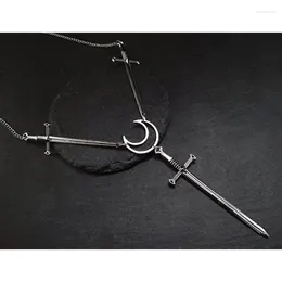 Pendant Necklaces Gothic Crescent Sword Necklace The Sacred Witch Punk Mystery Jewelry Party Rock Grunge Fashion Chain Women Gift