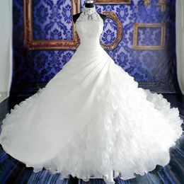Sereia de cristal vestidos de casamento de luxo com overskirts rendas ruched brilho rhinstone vestidos de noiva dubai vestidos de novia personalizado m286t