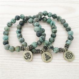 SN1109 Natural African Turquoise Men's Bracelet Ohm Lotus Buddha Charm Bracelet High Quality Jewellery Whole 257S