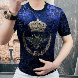 Men's T Shirts European Round Crown Animal Rhinestone Pattern Funny Summer Men Short Sleeve T-shirt Street Wear Tee Shirt Homme