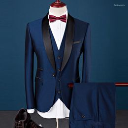 Men's Suits Custom Made Latest Design Handsome Wedding Slim Fit Groom Tuxedos Formal Wears Shawl Lapel Groomsman (Jacket Pants V