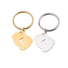 Keychains Fnixtar 20Pcs/Lot Cute Baby Feets Rhinestone Key Chain Mirror Polished Stainless Steel Initials Keyring For DIY Making Keychain