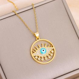 Pendant Necklaces In Neo Gothic Punk Style Sparkly Zircon Crystal Eye Women Trendy Ladies Stainless Steel Neck Chain Jewellery