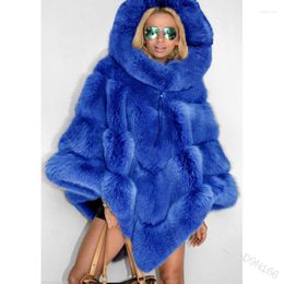 Women's Fur 2023 Fashion Warm Winter Faux Hooded Capes Women Mink Cloak Coat Ladies Fluffy Plush Jackets Female Elegant Chic