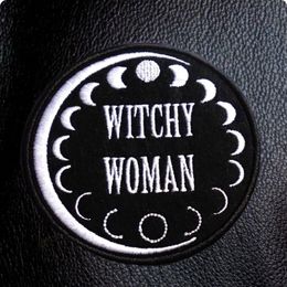 WITCHY WOMAN Coolest Embroidery Lady Patch Iron On Patch Rock Punk Label SOCIETY Moon's Change Badge Hats Shirts Emblem Whole257B