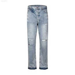 High Street Fashion Brand Knife Cutting Damaged Old Washed Blue Jeansoxr7