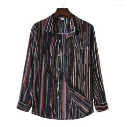 Men's Casual Shirts 2023 Fashion Mens Striped Hawaiian Men Long Sleeve Color Pinstripe Printed Button Up Shirt Blouse Male