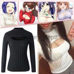 Women's Sweaters Japan Anime Kawaii Sweater Love Live Choker Cosplay Harajuku Lolita Sexy Turtleneck Knitting Pullovers Sexy Open Chest Sweaters J230921