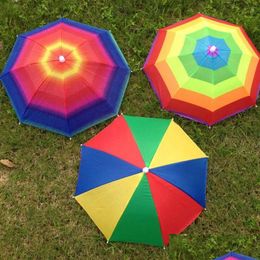 Umbrellas 3 Colours Foldable Sun Rainbow Umbrella Hat For Adt Children Adjustable Headband Hiking Fishing Outdoor Sunshade Drop Deliver Dhkbt