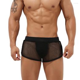 Men's Shorts Men Casual Aro Pants Mesh Transparent Sleep Bottoms Underwear Sleepwear Sports Gym Underpants Panties Trunks Sweatpants