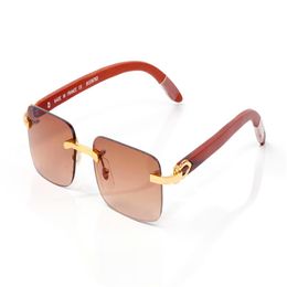 Herren-Designer-Brille, Sonnenbrille, rahmenlos, optischer Rahmen, Pfirsichkopf-Verbund-Gold-Metall-Büffelhorn-Sonnenbrille, klassisch, rechteckig