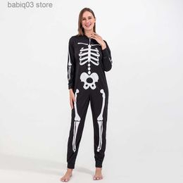 Family Matching Outfits 2023 New Halloween Print Family Matching Outfits Fun Pajamas Mom Dad Kid Zipper Hooded Jumpsuit Sleepwear Baby Rompers Soft Sets T230921
