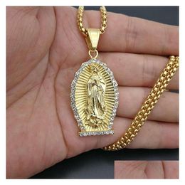 Pendant Necklaces Stainless Steel Virgin Mary Necklace For Men Hip Hop Rapper Jewelry With 60Cm Gold Color Link Chain Drop Delivery Pe Dhqim